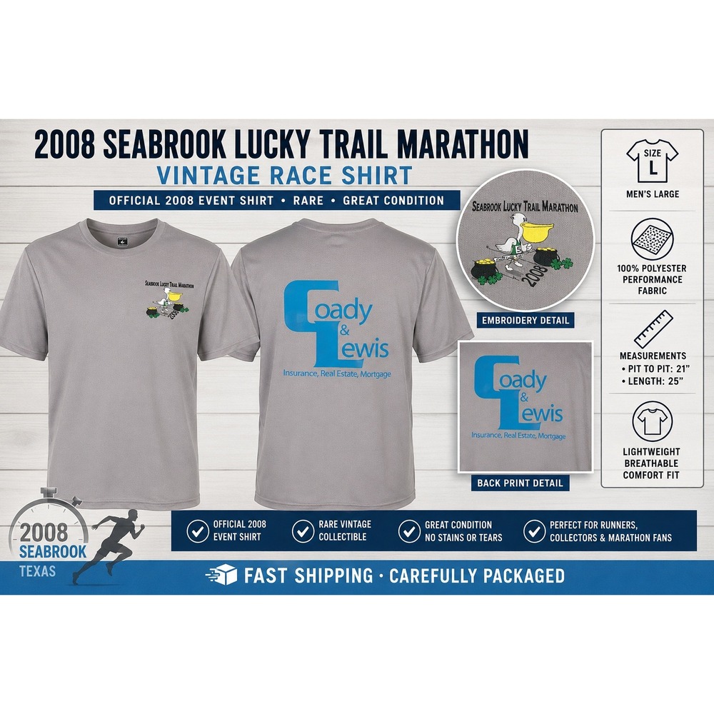 BOA Seabrook Lucky Trail Marathon 2008 Grey Performance Running Shirt Mens Large